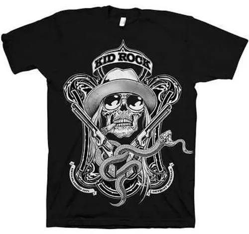 Neuf Licence Officielle Kid Rock Serpent Étiquette Crâne Pistols Noir Maillot S