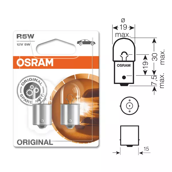 2 x Osram 207 R5W BA15S Rear Tail Light Car Bulb 12v 5w 5007 - E Approved