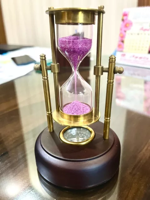 Nautical Brass Five Minute Hourglass Purple Sand Timer for Home & Office Decor