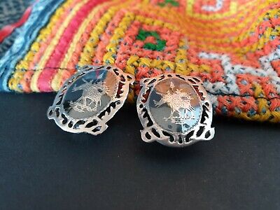 Antique 1920's Siam Sterling Silver & Black Enameled Clip on Earrings collection 3