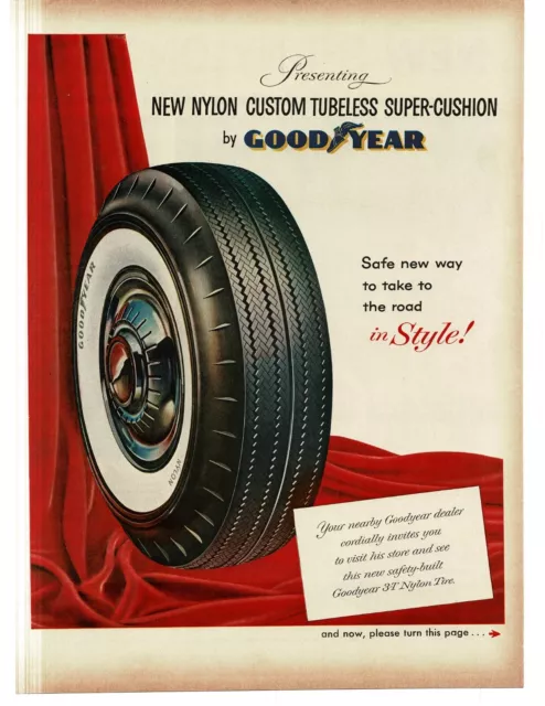 1959 Goodyear Tires Nylon Custom Tubeless Super-Cushion Vintage Print Ad