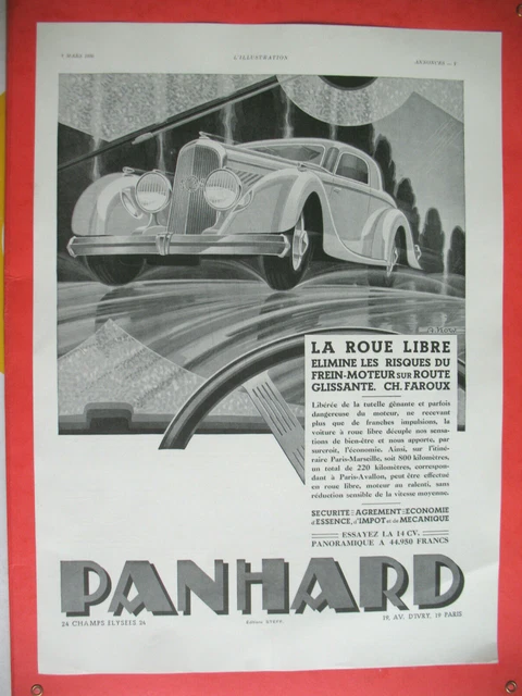 Publicite De Presse Panhard Automobile La Roue Libre Illustration Kow Ad 1935