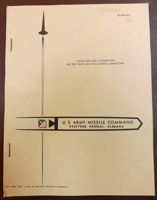 VINTAGE 1963 US Army Missile Command Amcom Redstone Arsenal Al Test Lab