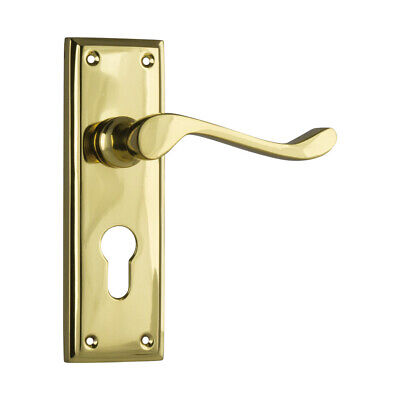 Tradco Camden Door Lever Handle on Rectangular Backplate Euro Polished Brass 107