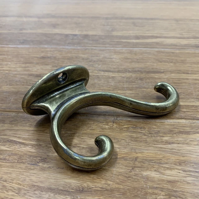 Vintage Solid Brass Wall Mount Double Hook Coat Hat Robe Hanger Taiwan