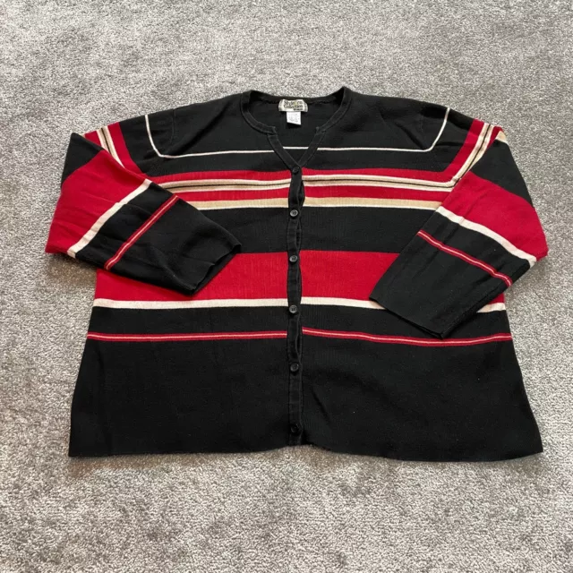 Style & Co Collection Cardgian Sweater womens Plus 2X Black Red Striped Cotton