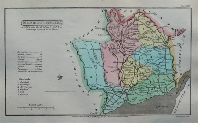 MONMOUTHSHIRE, WALES, Capper Original Hand Coloured Antique County Map 1808