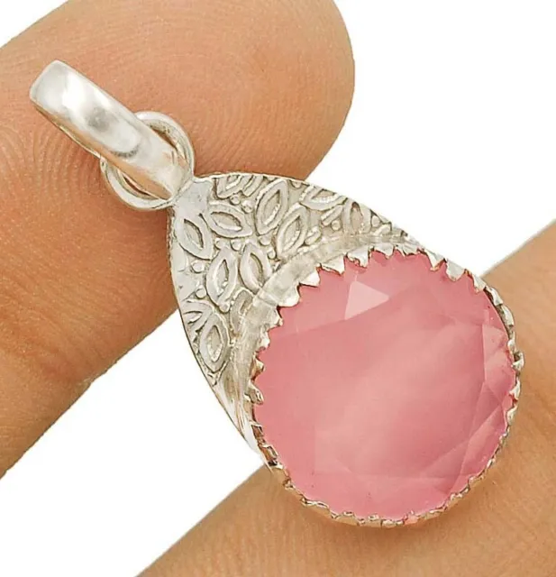 Natural Faceted Rose Quartz 925 Sterling Silver Pendant Jewelry NW12-3