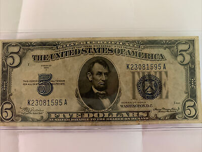 1934 A Series  Five Dollar Silver Certificate Blue Seal Note
