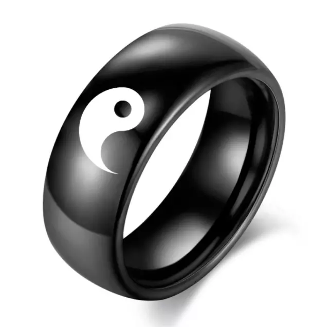 Women Men Yin Yang Matching Ring Tai Chi Balance 18K Gold Plated Stainless Steel 2