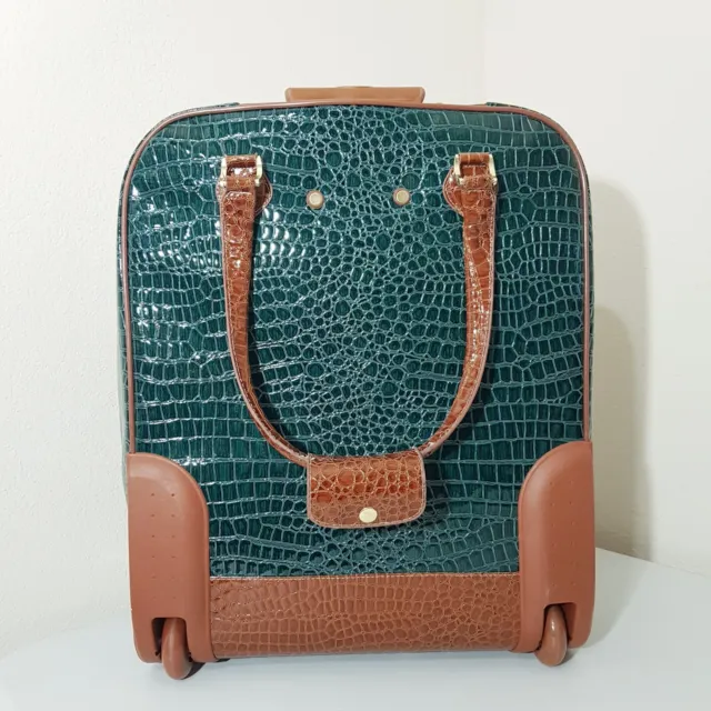 (2) Samantha Brown & Green Croco Embossed Tote Dowel Rolling Carry-on Suitcase 3
