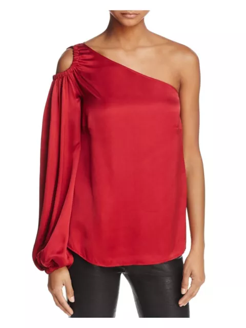 Elizabeth and James Denissa Red Asymmetric-Neck One-Sleeve Satin Blouse 2