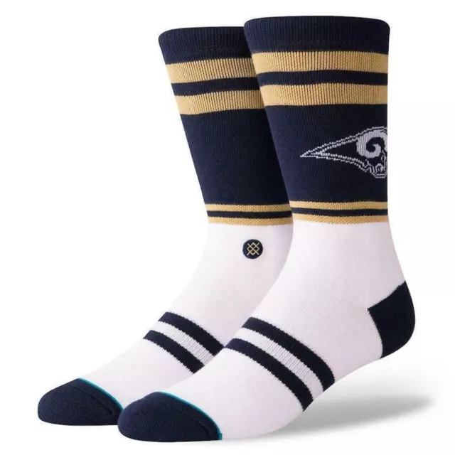 STANCE Los Angeles Rams Logo Crew Socks sz L Large (9-12) Navy Blue White Gold