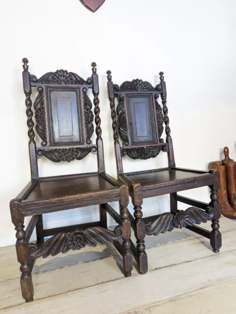 Pair ANTIQUE Oak Carved WAINSCOT Chairs Manner of  17th Century
