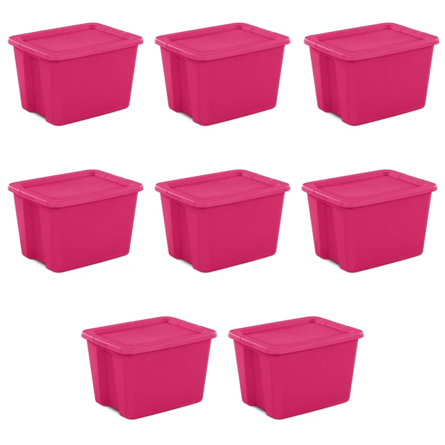 18 Gallon Tote Box Plastic, Fuchsia Burst, Set of 8 storage bins with lids