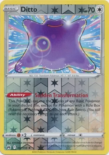 2023 Pokemon, Crown Zenith, #107/159 Ditto, Reverse Holo Rare