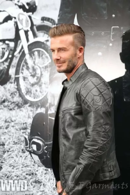 David Beckham Motor Biker Real Leather Motorcycle Men's Black Jacket 3