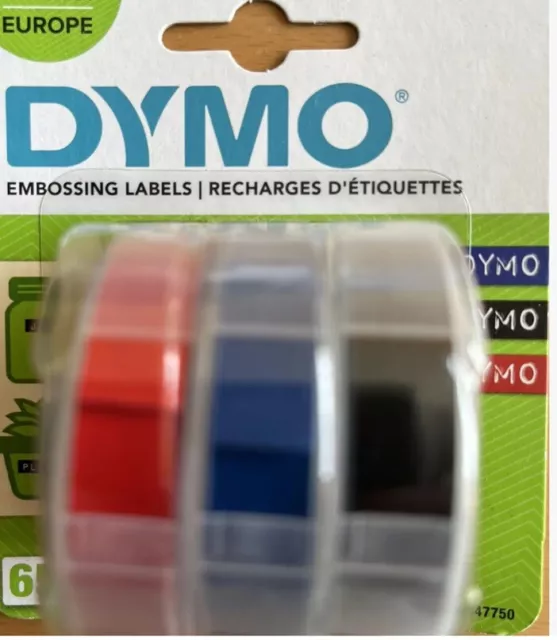 Dymo 3er Set 3D Prägeband  DYMO Omega Schwarz Rot Blau 9 mm  x 3 m