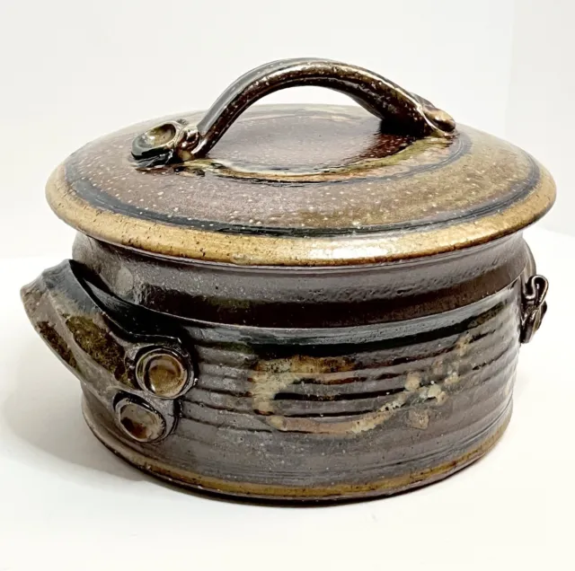 Studio Art Pottery Stoneware Handles Lidded Casserole Dish Rustic Vintage