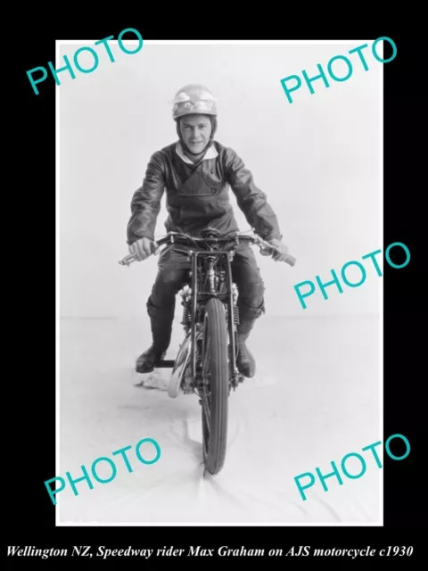 OLD HISTORIC PHOTO OF WELLINGTON NZ AJS SPEEDWAY MOTORCYCLE c1930 MAX GRAHAM