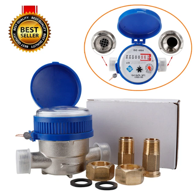 Contatore per acqua-15mm Contatore per Acqua Fredda da 1/2 Pollice con raccordi per Giardino e Uso Domestico