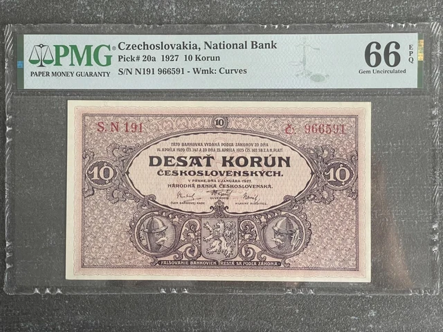 Czechoslovakia 10 Korun 1927 PMG 66 Pick # 20a
