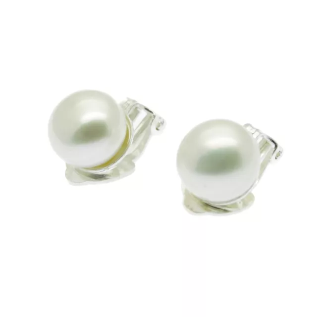 Pearl Clip-On Earrings 9mm White Freshwater Button Pearls Sterling Silver