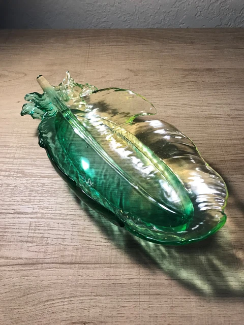 Green and yellow multi-colored feather dish 