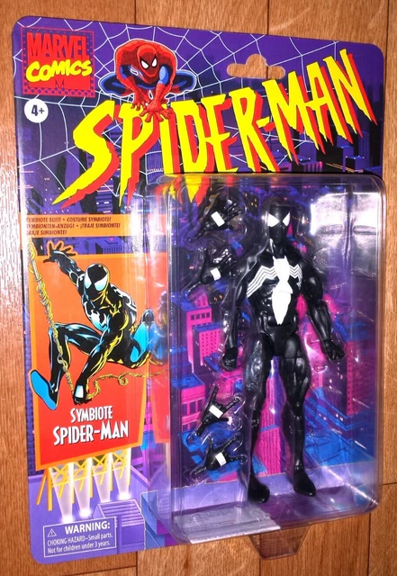 Spiderman in black symbiote suit with orange spider on Spiderman in black symbiote suit with orange spider on