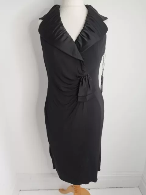 FRANK USHER Black Dress Evening Cocktail Occasion Size UK 12 Midi Stretch New