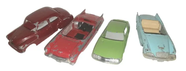 Jouets anciens : lot de 4 épaves de voitures miniatures dont SOLIDO STUDBAKER
