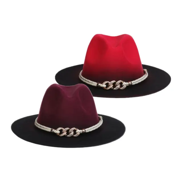 Cappello Trilby a cilindro 2 pezzi con catena a due colori per cowgirl da festa