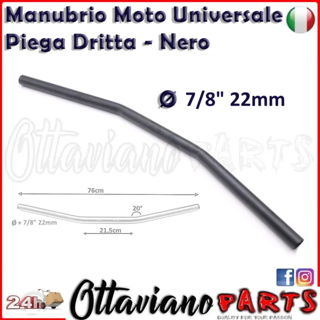 Manubrio Moto Custom 22 Piega Bassa Diritta Cafe Racer Nero 7/8" Universale F125
