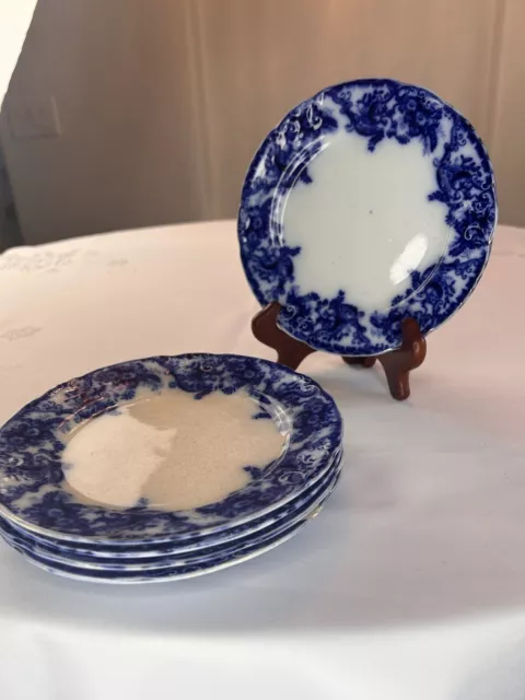 5 W&E Corn Ayr Pattern Flow Blue 7” Antique Circa Salad Dessert Plate Porcelain