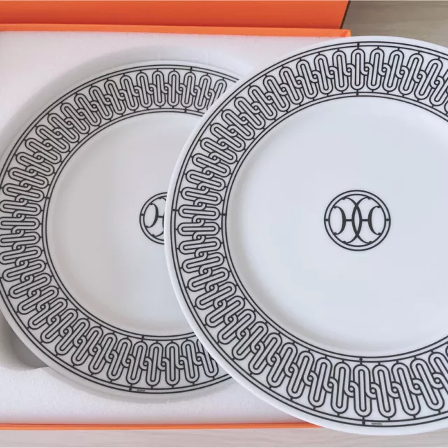 Hermes H Deco Dessert Plate 22 cm Set of 2 porcelain dinner white 8.75" 022