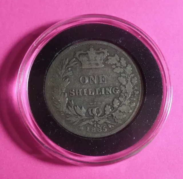 1865 Great Britain Shilling Silver Coin - Encapsulated with Nice Details!