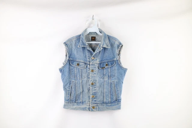 Vintage 70s Lee Mens Small Thrashed Cut Off Denim Jean Trucker Vest Jacket USA