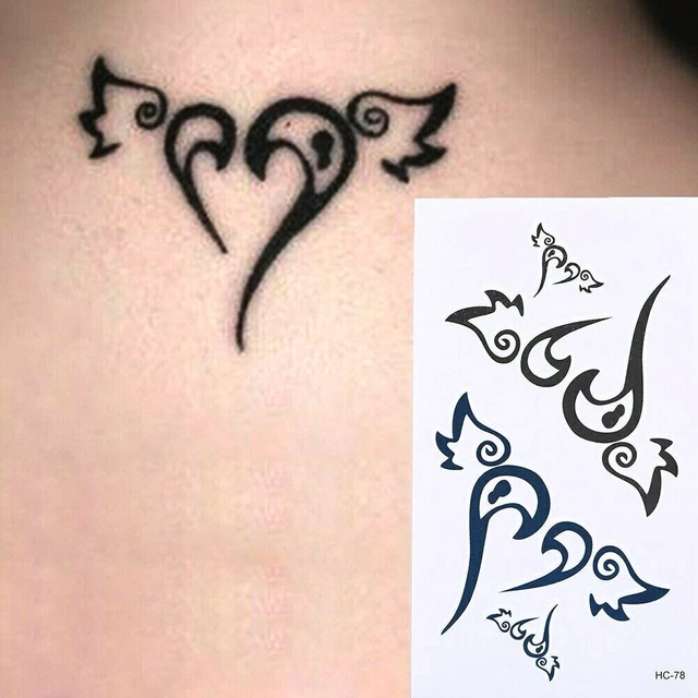 FLASH JETABLE TEMPORAIRE à Coller Tatouage Coeur Ailes Fête Noir Cadeau