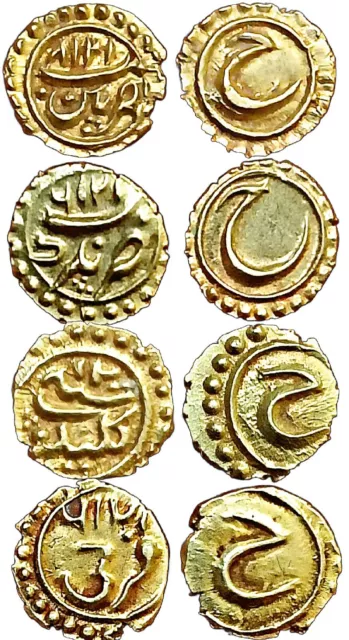 INDIA, INDEPENDENT KINGDOMS-MYSORE ,Tipu Sultan,Gold Fanam 4 DIFFERENT MINTS SET