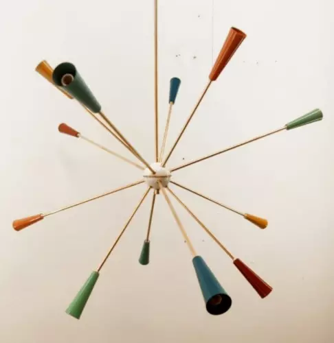 1950s Stil Mehrfarbig Messing Sputnik Kronleuchter 12 Arme Klassisch Licht