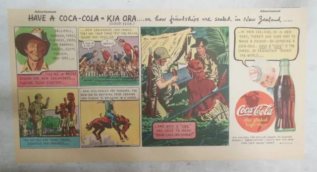 Coca-Cola War Time Ad: "New Zealand Friendship !" 1943 Size: 7.5 x 15 inch