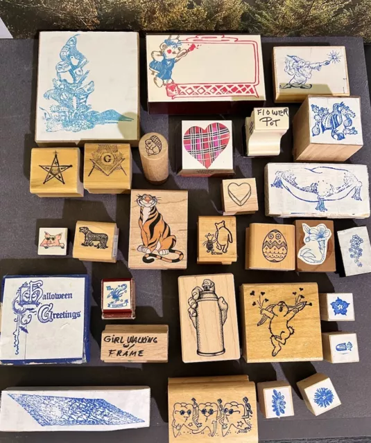 Huge Lot Rubber Stamps Art Crafting Wood Disney Animals Hearts Nature 1990's