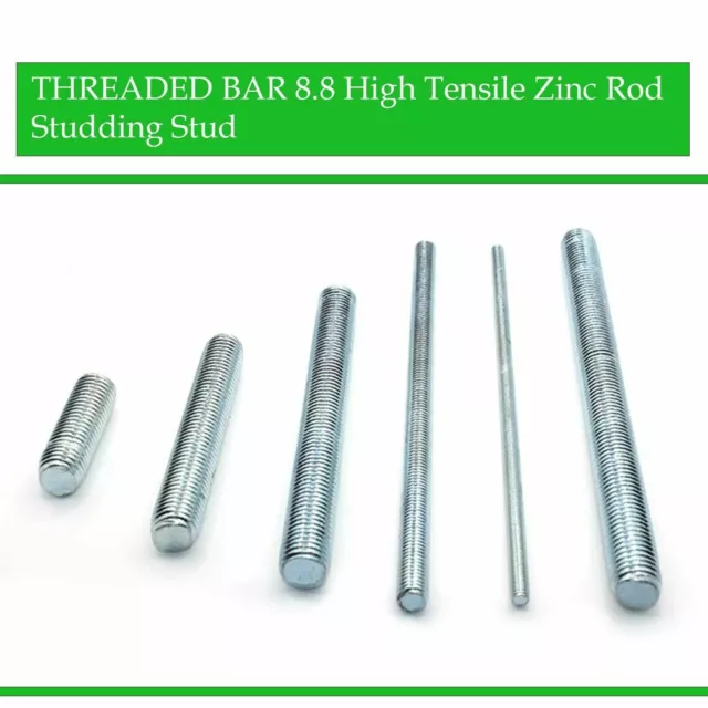 6mm 8mm 10mm 12mm to 24mm THREADED BAR 8.8 High Tensile Zinc Rod Studding Stud