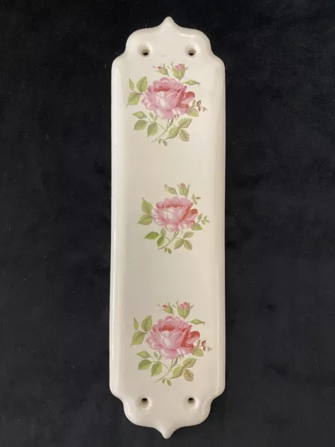 Antique Porcelain Door Push Finger Plate Pink Rose Pattern, Quinnell Leatherhead