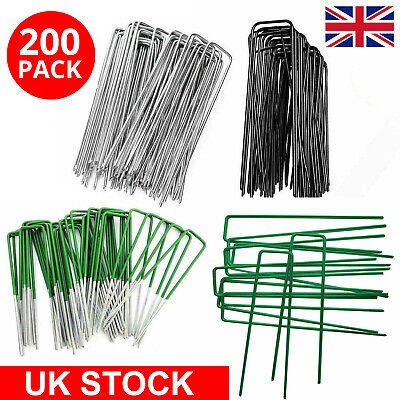 200x Galvanised Steel Weed Membrane Pins Ground Stakes Garden Pegs - 6 inch