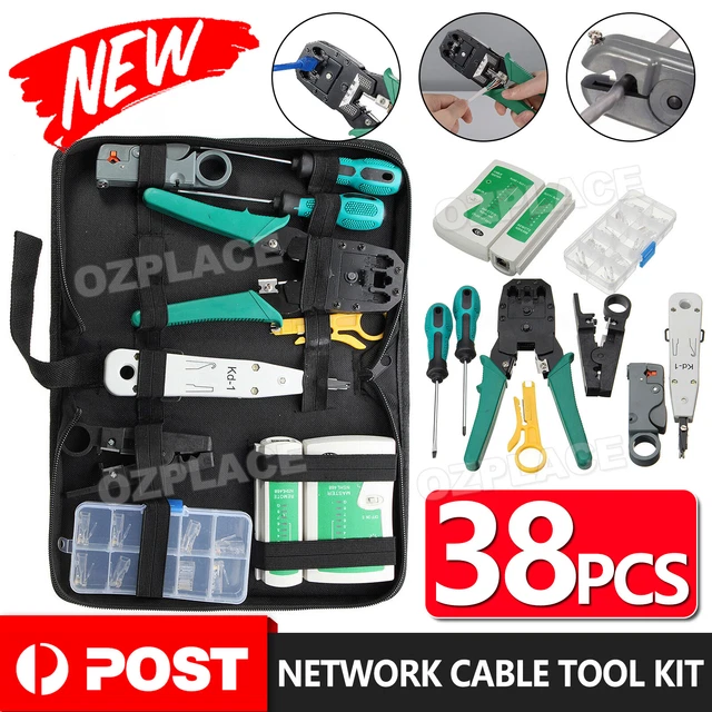 NETWORK CABLE TOOL Kit Tester Crimper RJ45 Stripper Punch Down Cutter ...