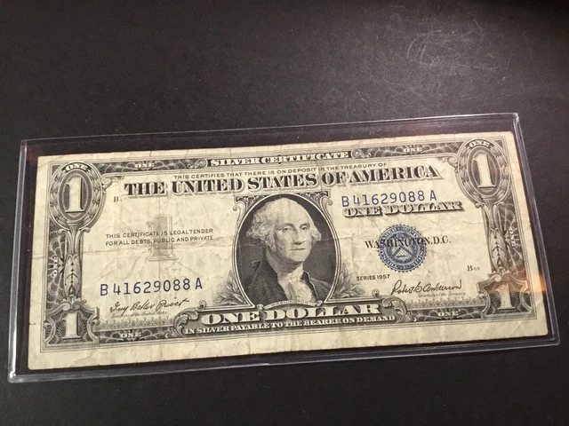 1957-$1 Dollar Silver Certificate-Blue Seal-Misaligned Cut-9088 A