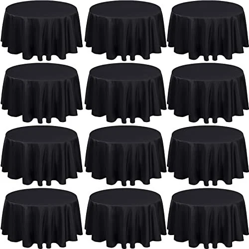 12 Pack 48 Inch Round Tablecloths Fitted 20-28 Inch Round Tables Bulk Polyest...