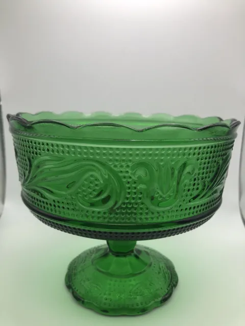 Vintage 1960s EO Brody Co USA Green Sandwich Glass Compote Candy Pedestal Dish