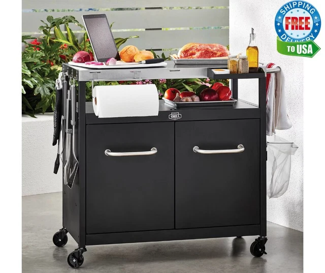 EXPERT GRILL PORTABLE Outdoor Superior BBQ Prep Store Cart Table